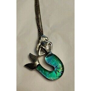 Silver Tone Mermaid Necklace 18" Chain 1.75" Pendant